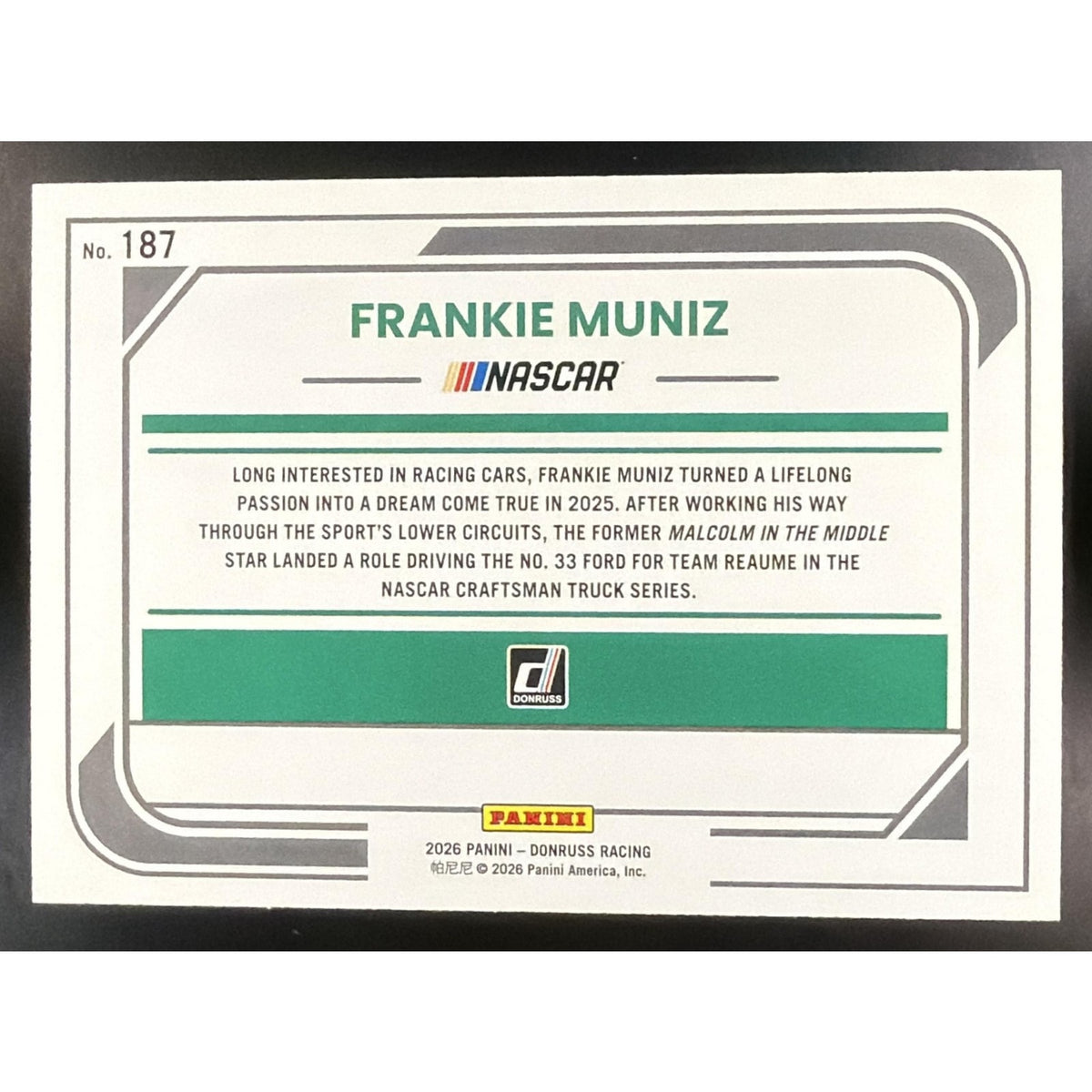 2026 Panini Donruss NASCAR Racing Frankie Muniz #187 Rides Mojo 14/25