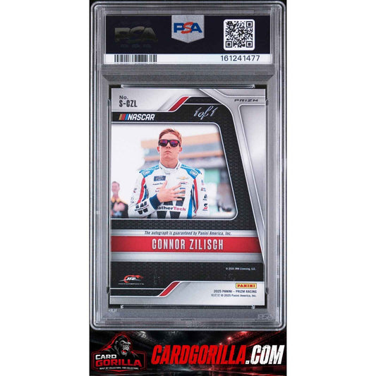 2025 Panini Prizm NASCAR Scripts Connor Zilisch RC White Sparkle 1/1 PSA 8