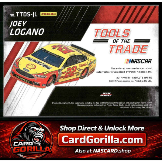 2017 Panini Absolute Joey Logano Tools of the Trade Duals Signatures Red #/25