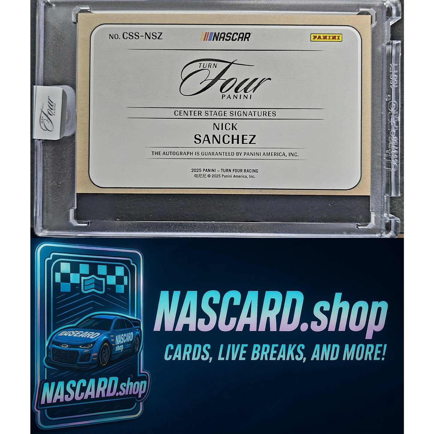 2025 Panini Turn Four Racing Nick Sanchez Center Stage Signatures Purple #/25
