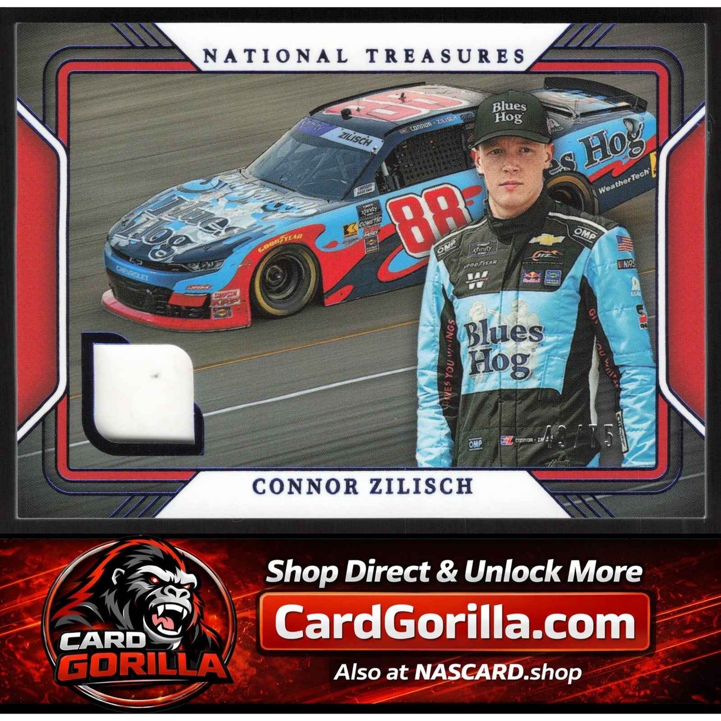 2025 Panini National Treasures #TG-CZC Connor Zilisch Track Gear Blue #/75