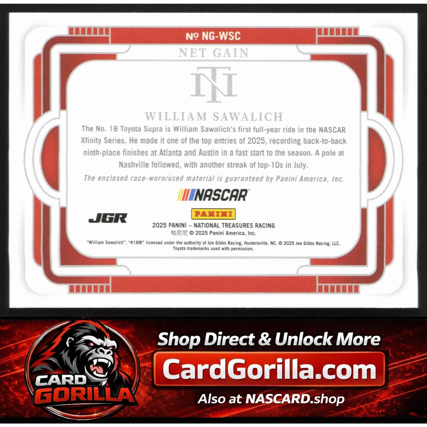 2025 Panini National Treasures William Sawalich Net Gain Holo Silver #/30