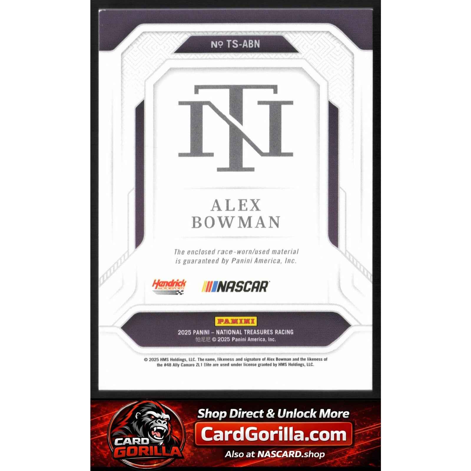 2025 Panini National Treasures Alex Bowman Treasured Swatches Holo Gold #/10