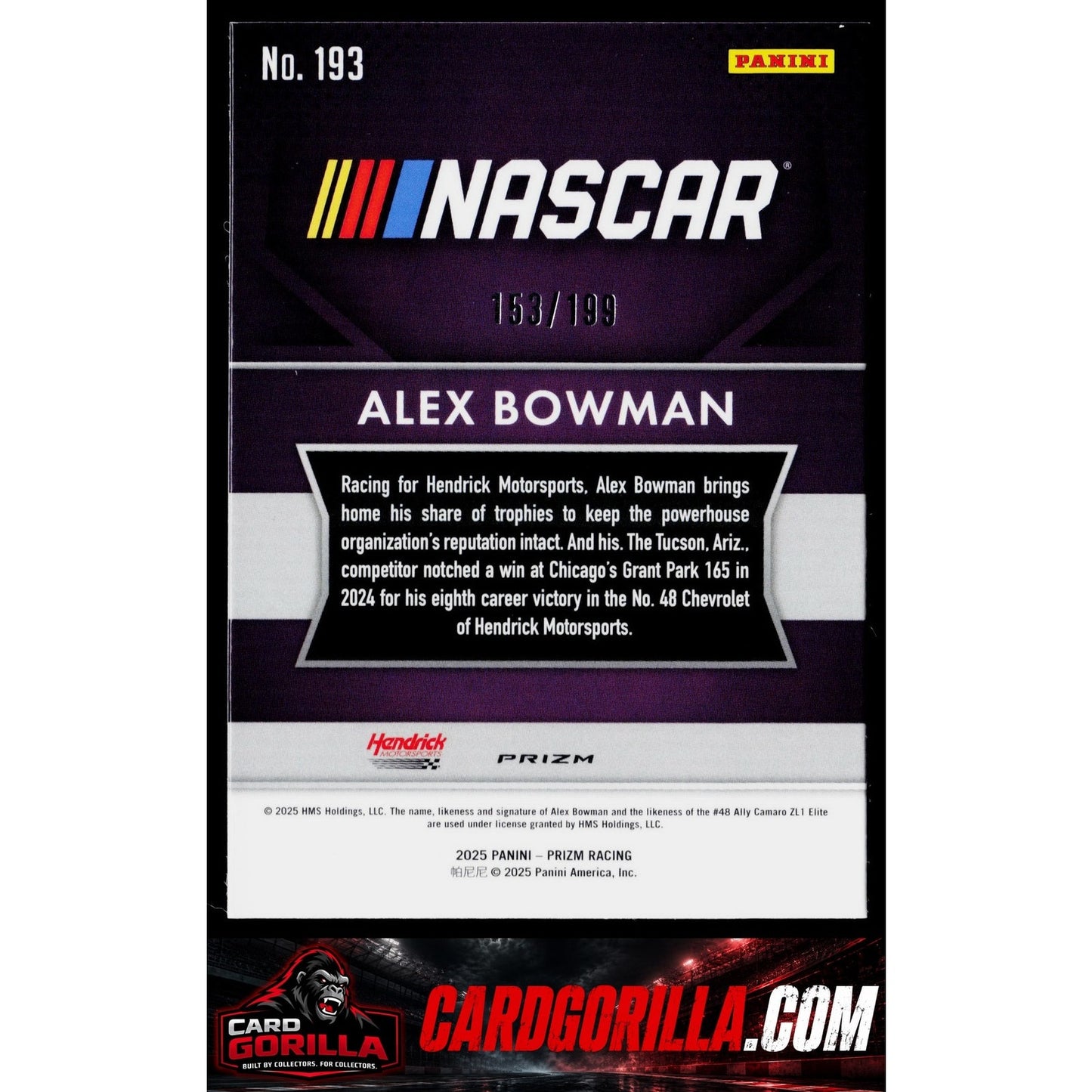 2025 Panini Prizm #193 Alex Bowman Blue #/199