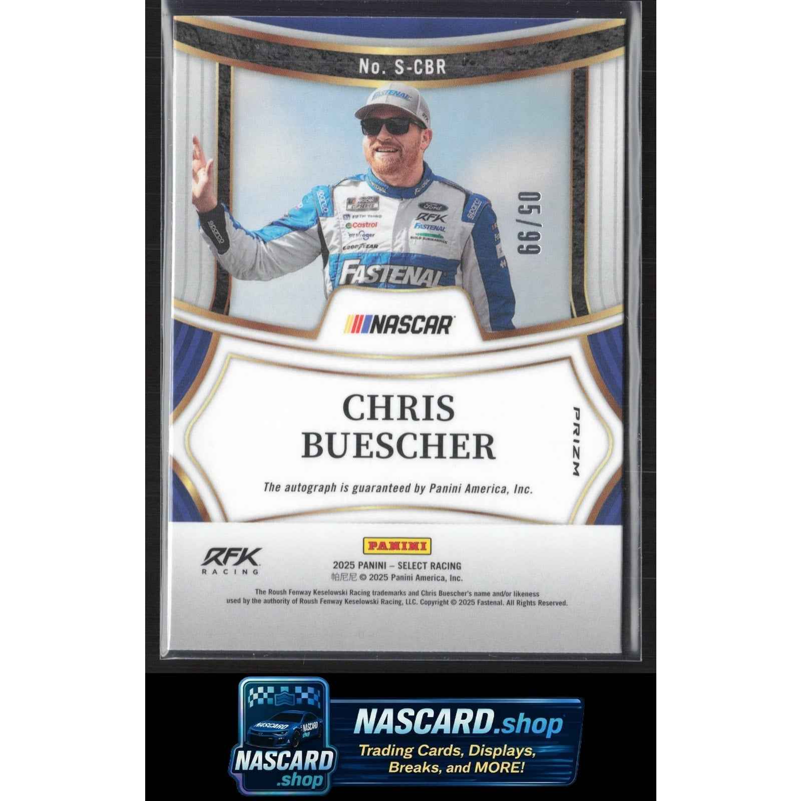 2025 Panini Select #S-CBR Chris Buescher Signatures Blue Prizms #/99