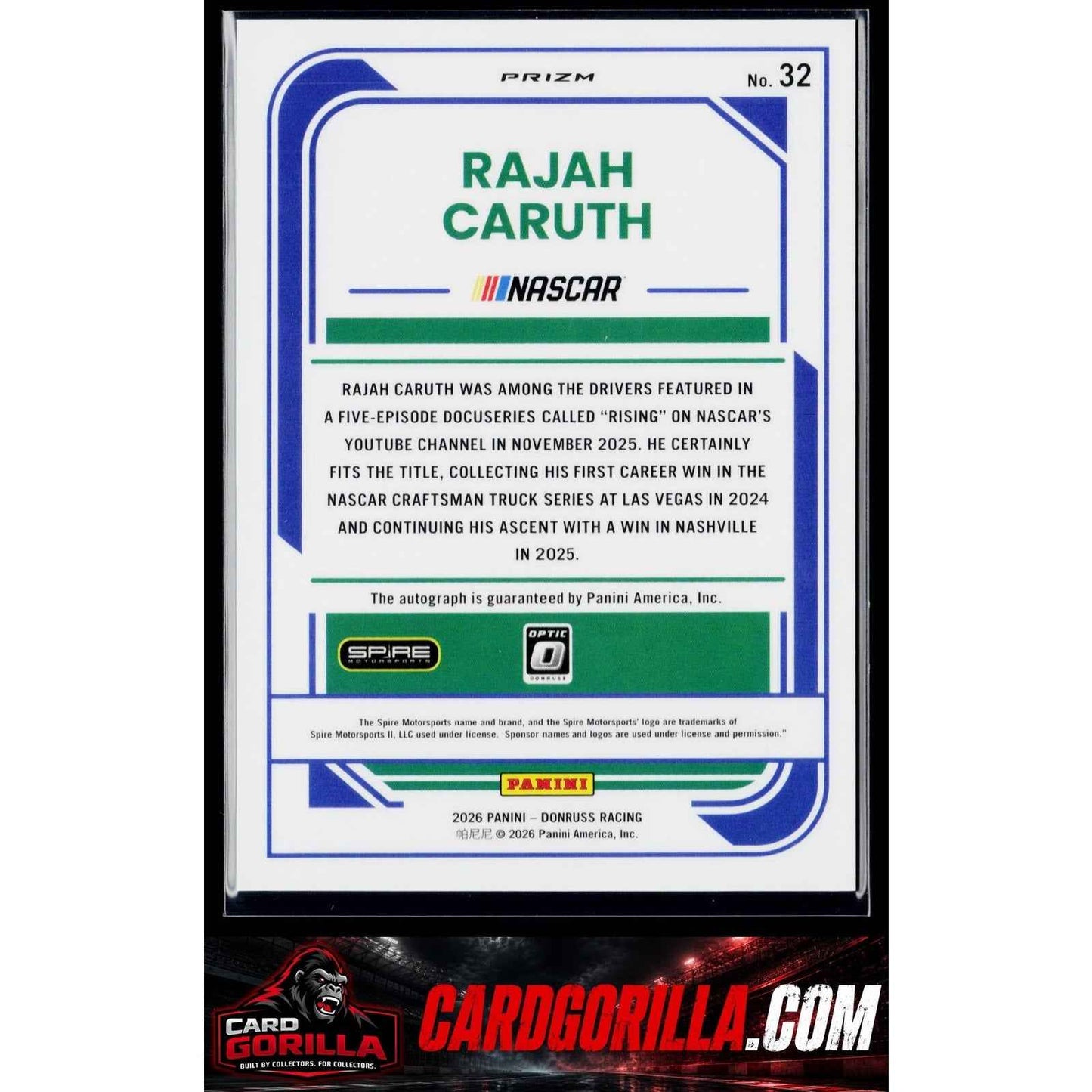 2026 Donruss #32 Rajah Caruth Optic Signatures Orange Velocity