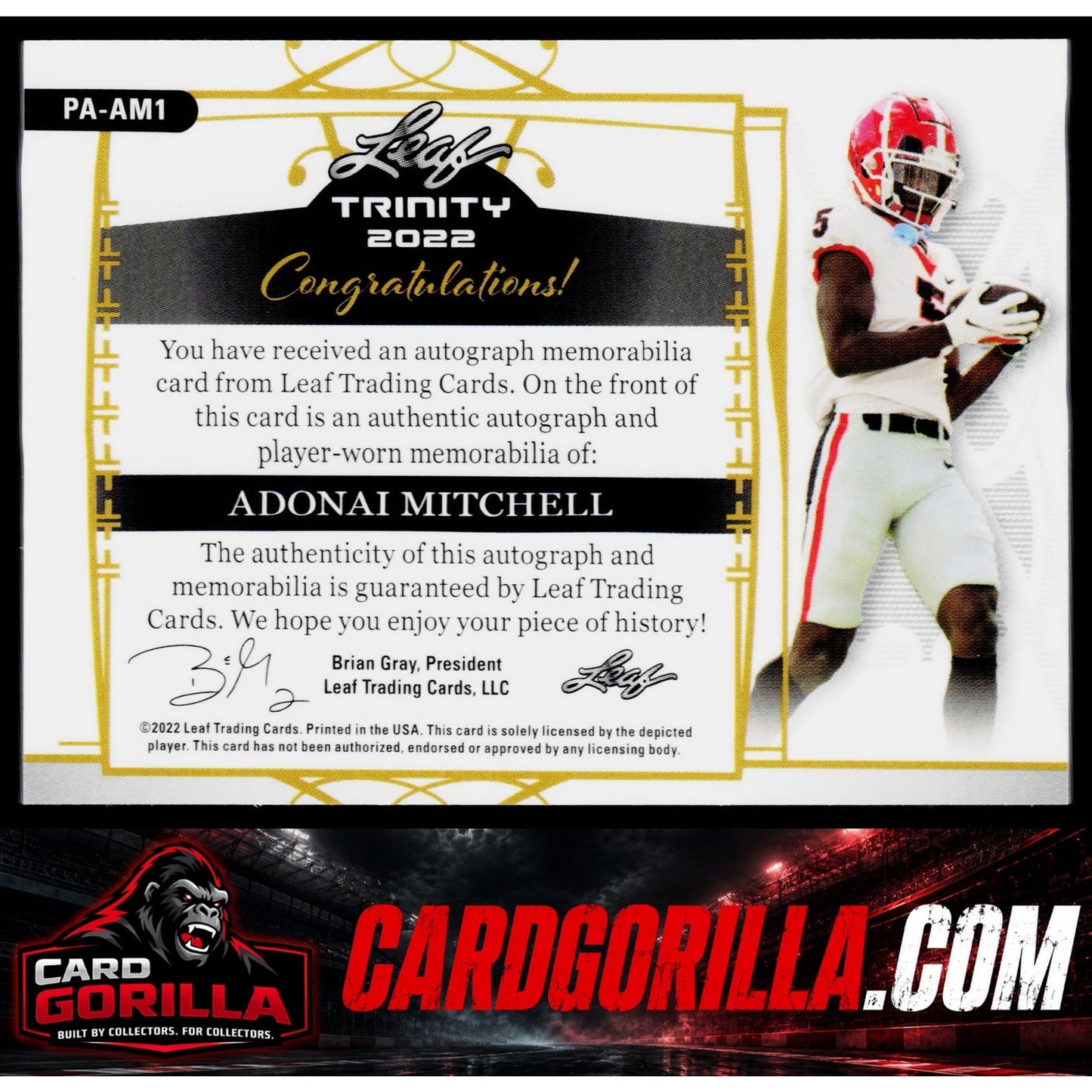 2022 Leaf Trinity #PA-AM1 Adonai Mitchell Player Worn Patch Auto Silver #/99