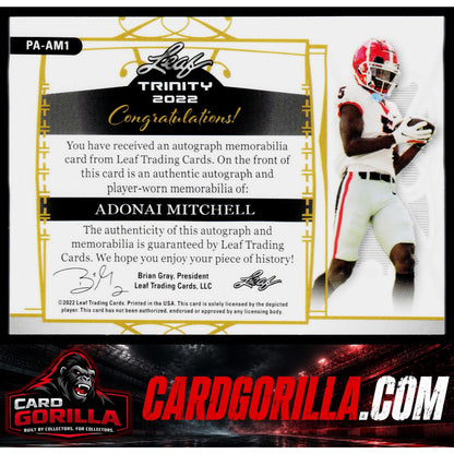 2022 Leaf Trinity #PA-AM1 Adonai Mitchell Player Worn Patch Auto Silver #/99
