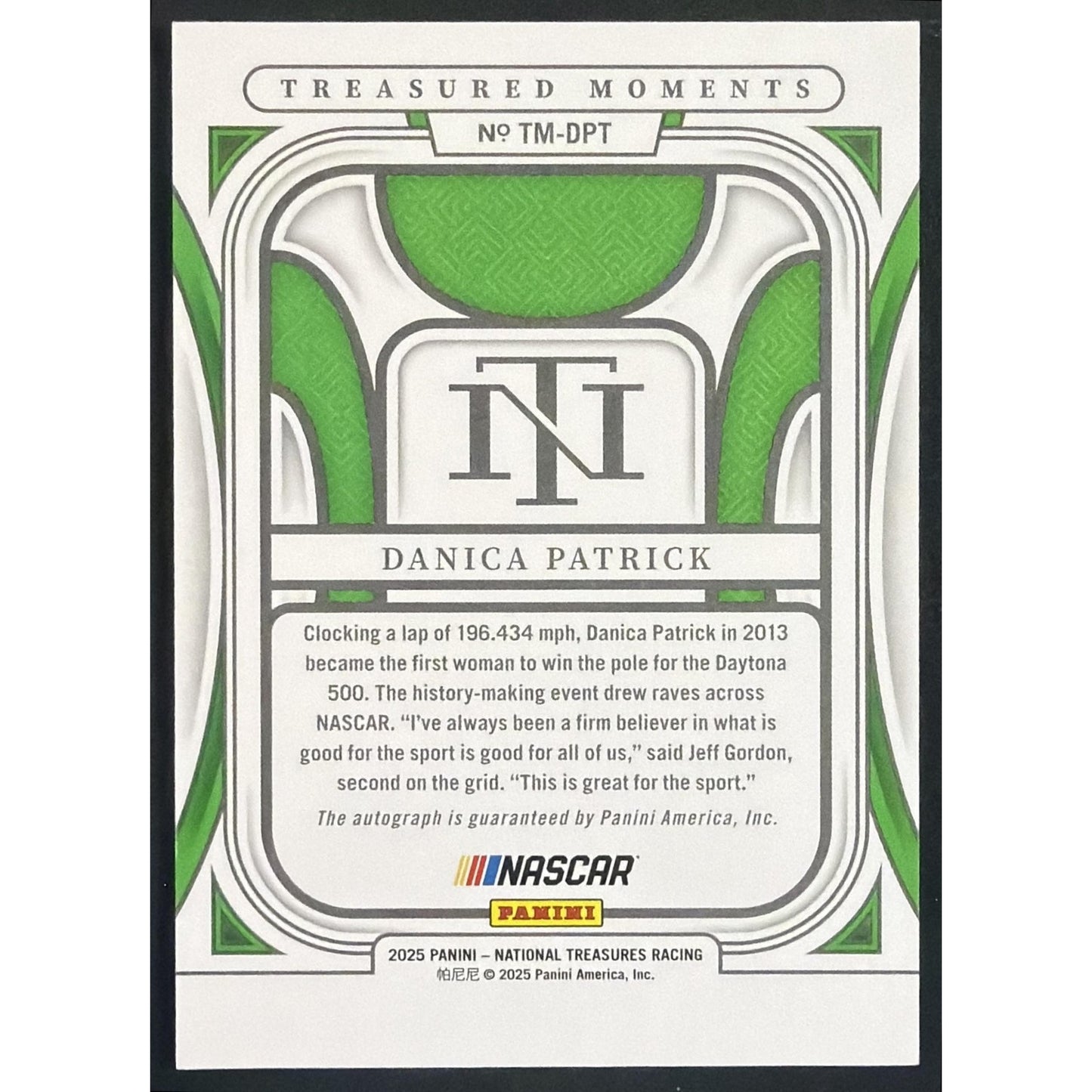 2025 Panini National Treasures Danica Patrick #13 Treasured Moments /99 Auto