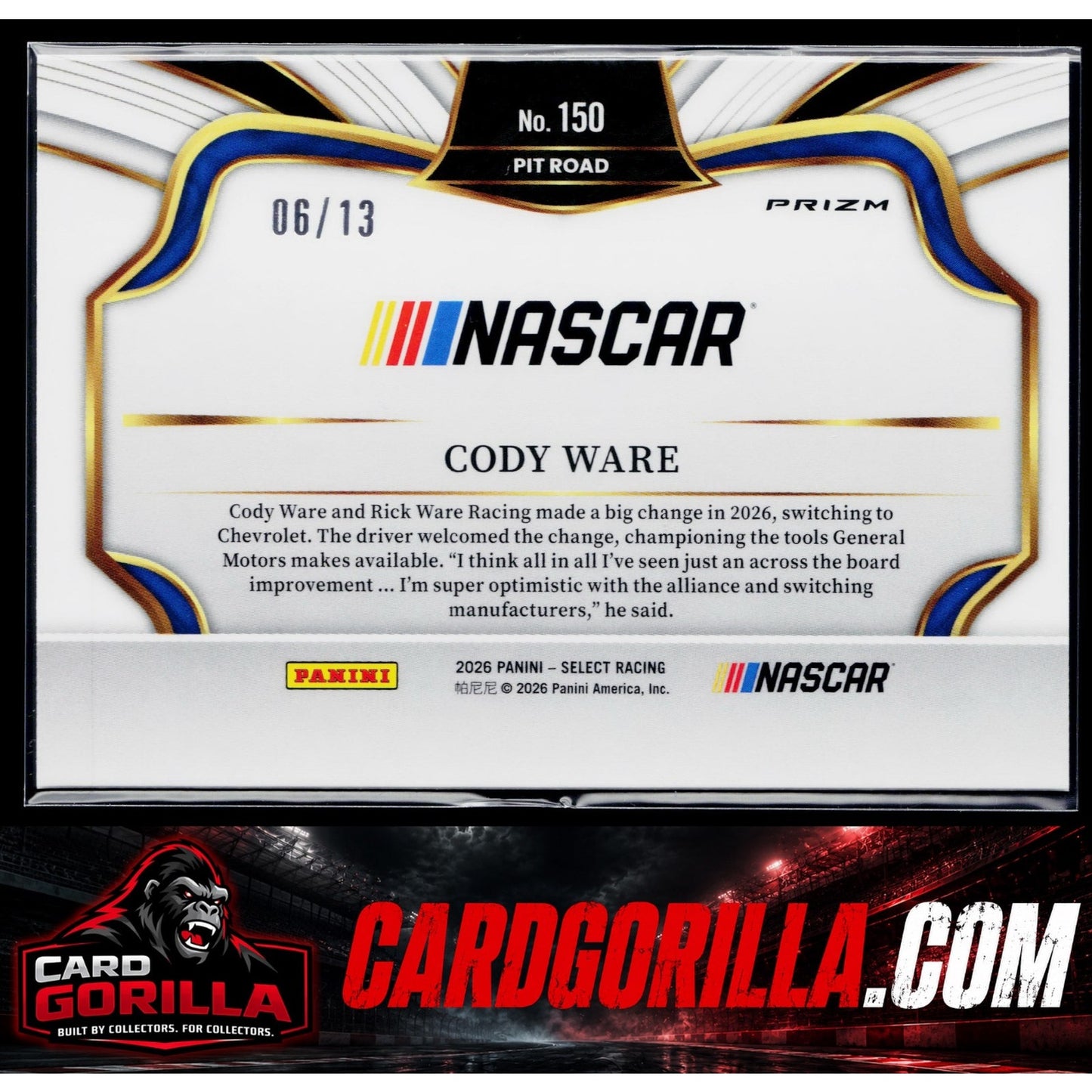 2026 Panini Selecft Racing #150 Cody Ware Pit Road Gold Power Plaid #/13