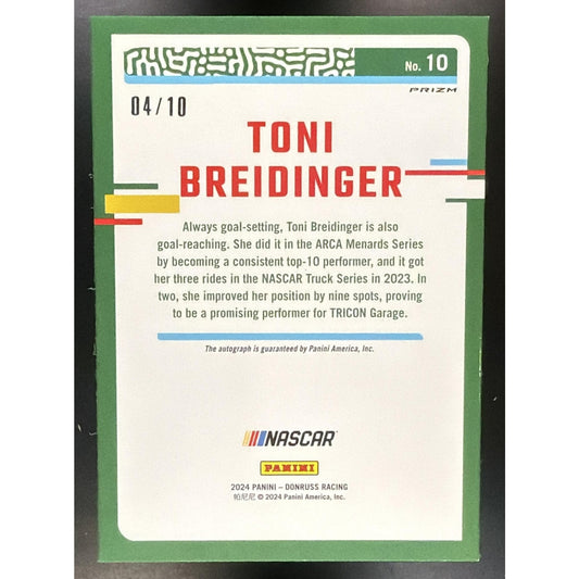2024 Panini Donruss Toni Breidinger #10 Optic Signatures Gold Velocity 4/10 Auto