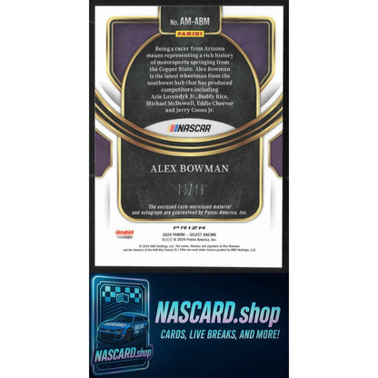 2024 Panini Select Alex Bowman Autographed Memorabilia Tie-Dye Prizms #/25