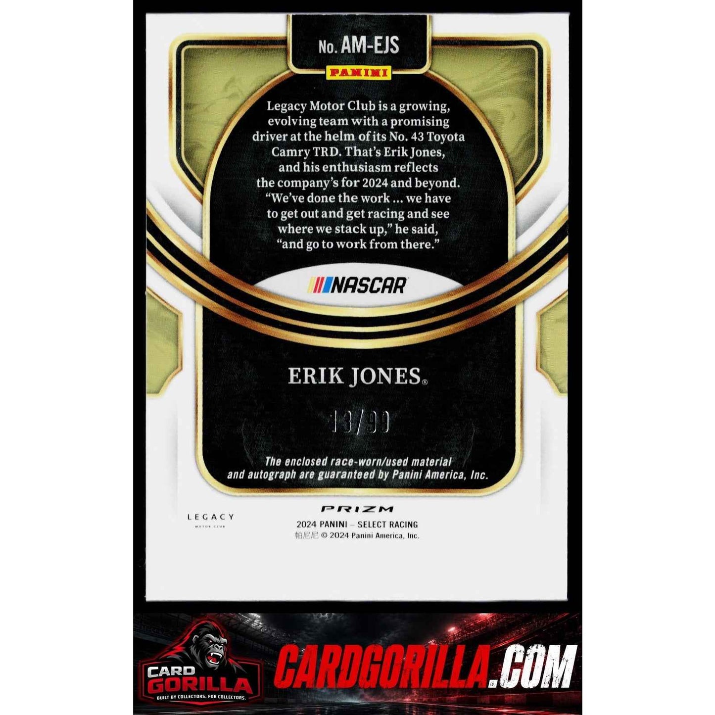 2024 Panini Select #AM-EJS Erik Jones Autographed Memorabilia #/99