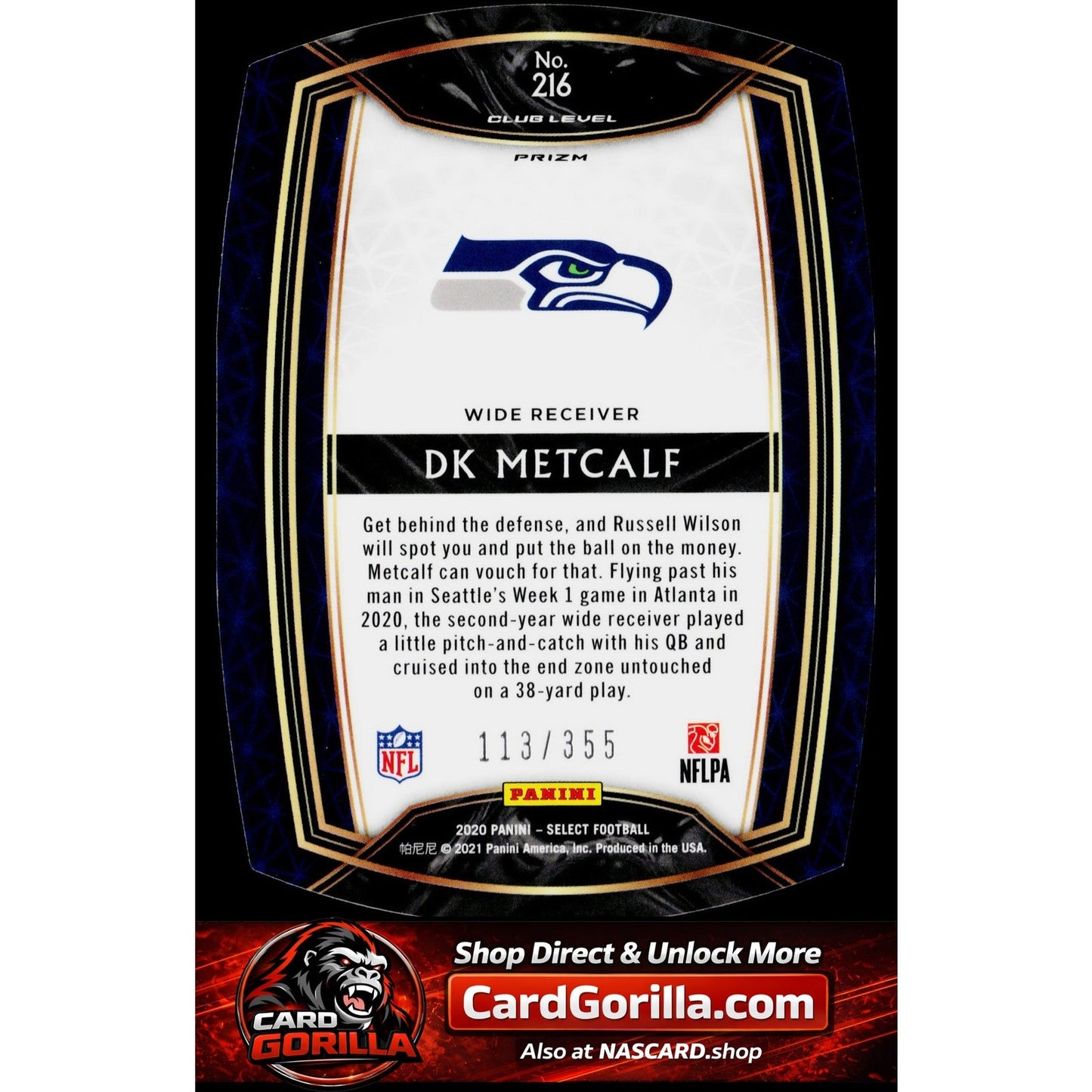 2020 Panini Select #216 DK Metcalf Copper Prizm Die Cut #/355