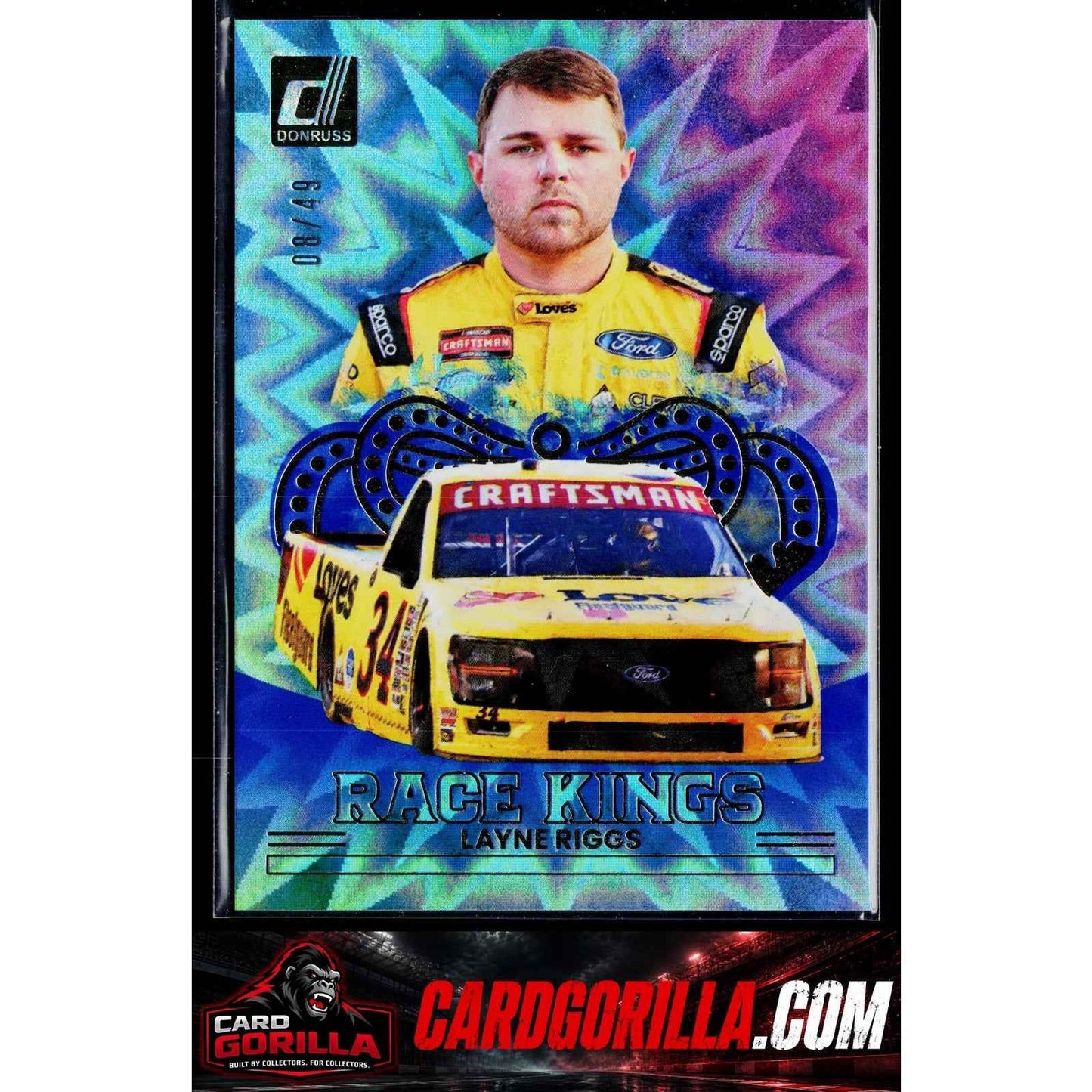 2026 Donruss #14 Layne Riggs Race Kings Blue Xplosion #/49