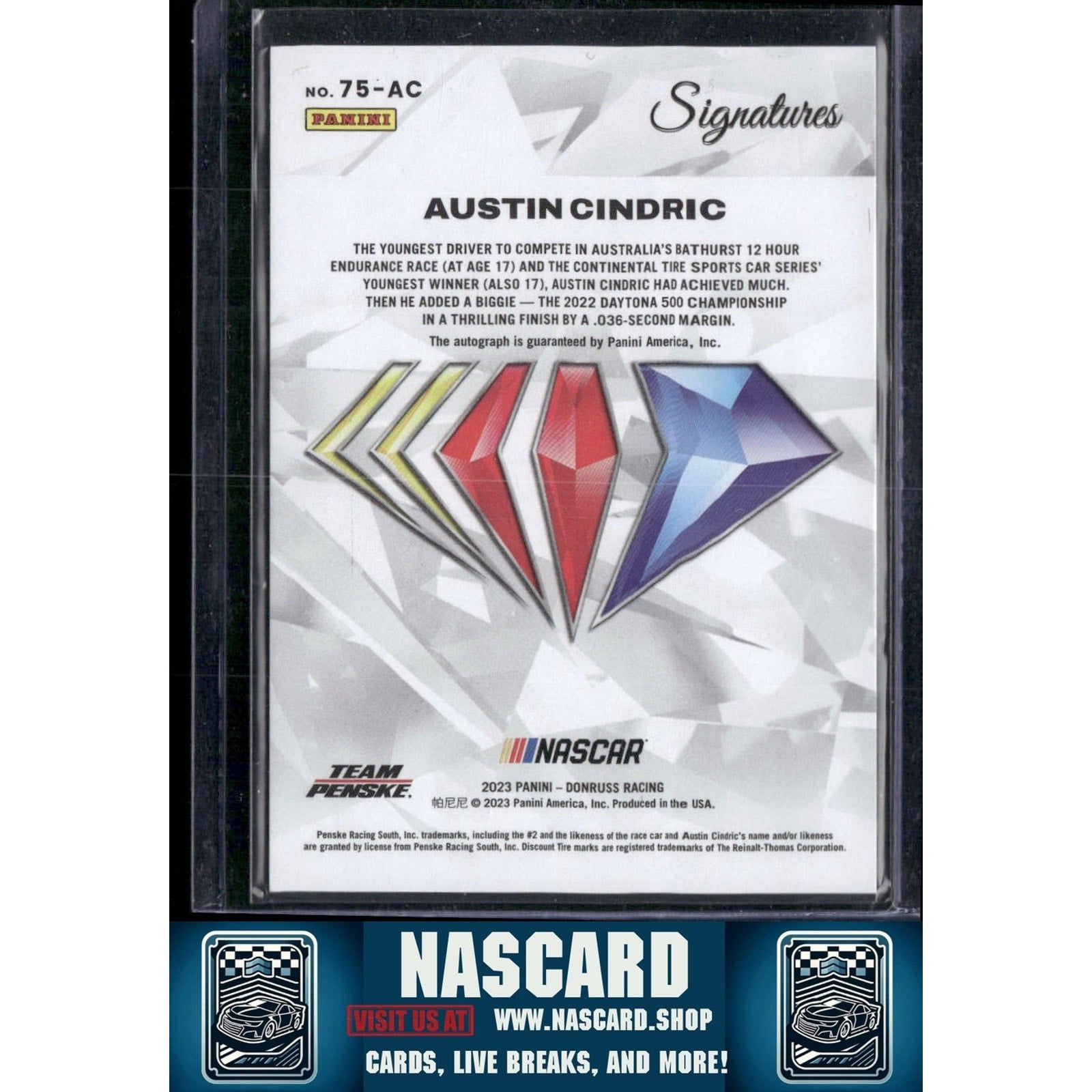 2023 Panini Prizm Austin Cindric NASCAR 75th Anniversary Signatures Holo #/75 - NASCARD.shop