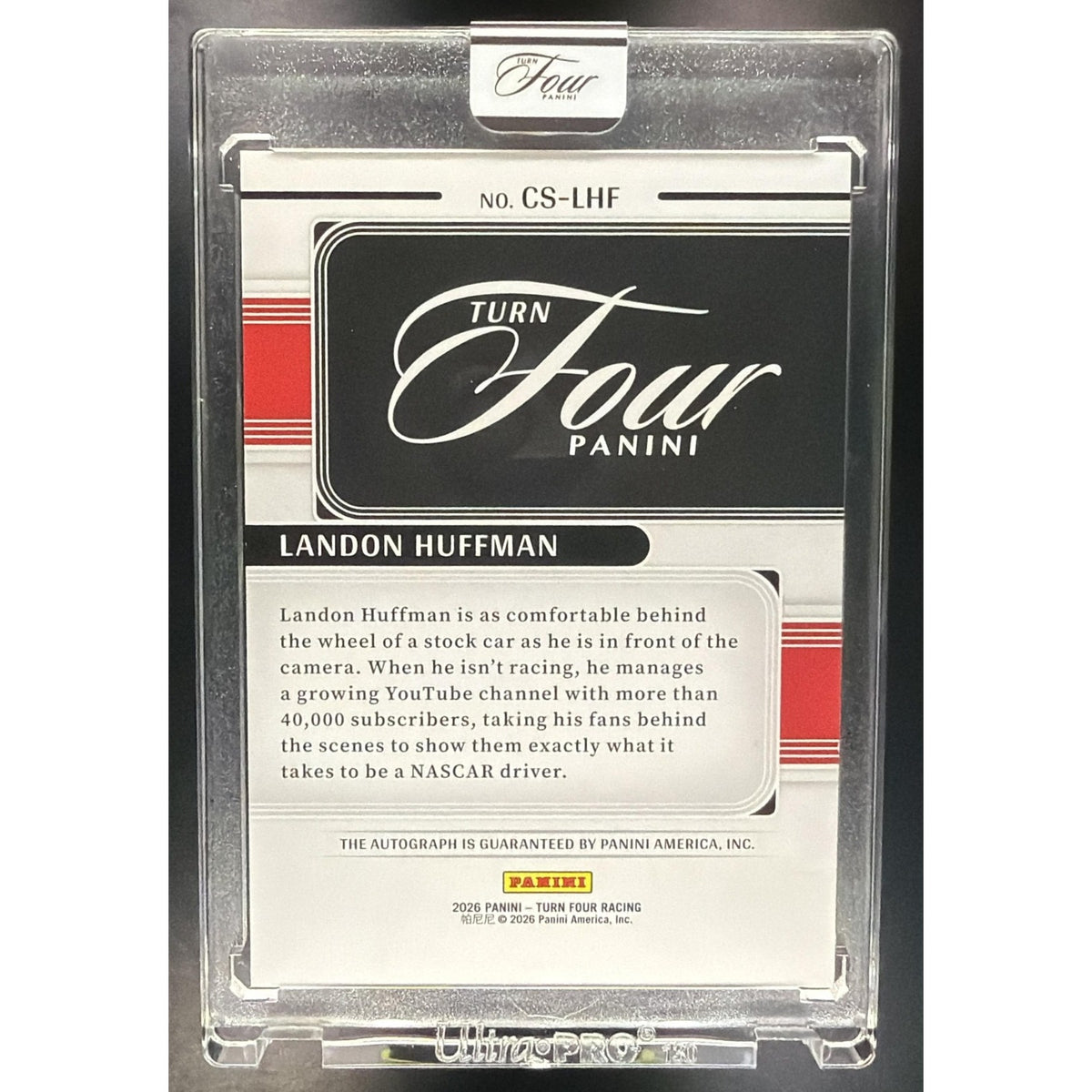 2026 Panini Turn Four Racing Landon Huffman #40 Center Stage Signatures /99 Auto