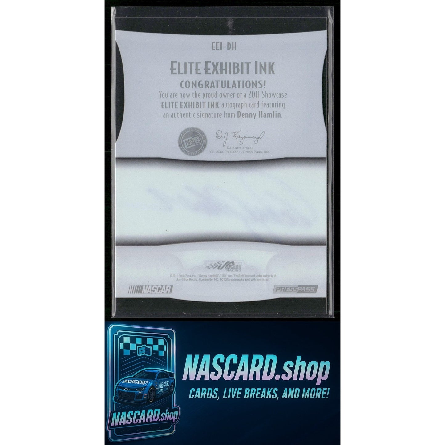 2011 Press Pass Showcase #EEI-DH Denny Hamlin Elite Exhibit Ink #/50 - Card Gorilla