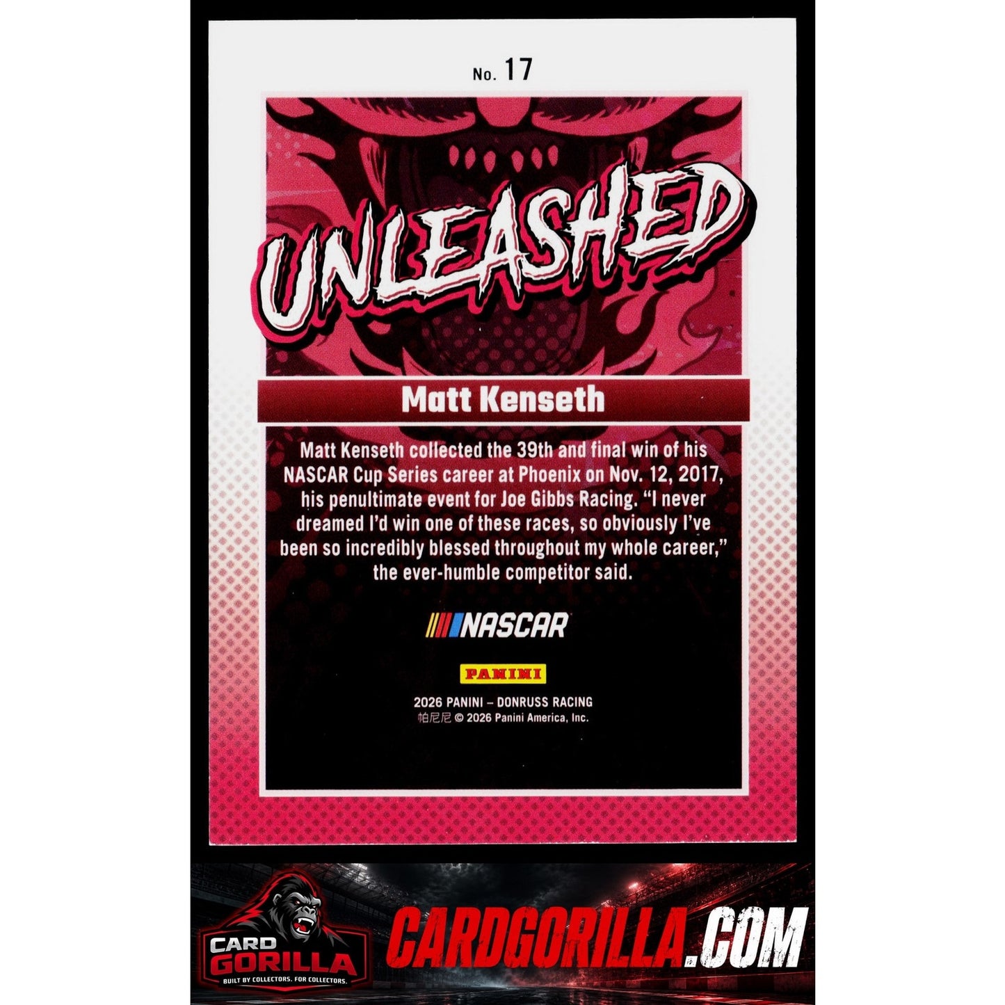 2026 Donruss #17 Matt Kenseth Unleashed Diamond Plate #/199