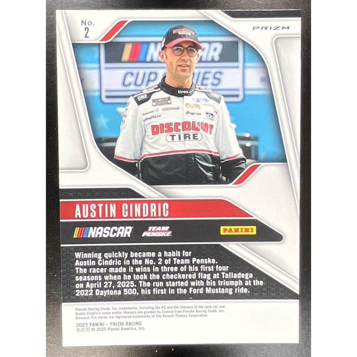 2025 Panini Prizm NASCAR Austin Cindric #2 White Sparkle Prizms