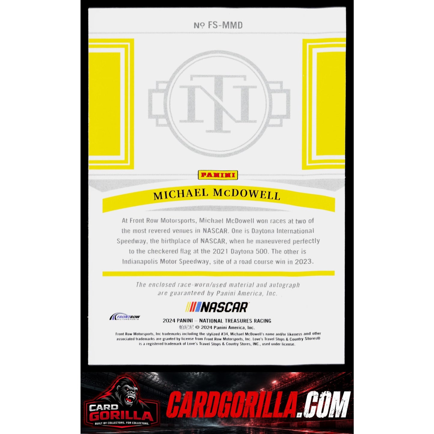 2024 Panini National Treasures #FS-MMD Michael McDowell Firesuit Signatures #/49
