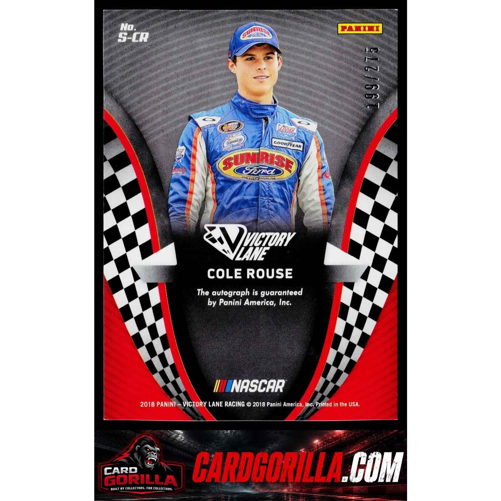 2018 Panini Victory Lane #S-CR Cole Rouse Signatures #/275