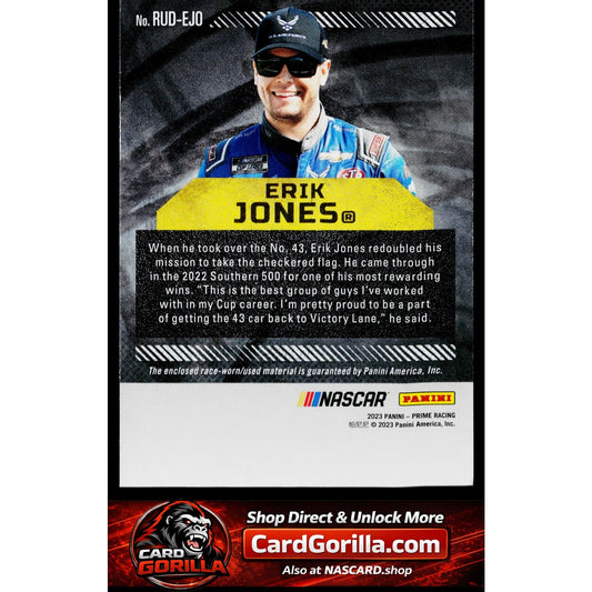 2023 Panini Prime #RUD-EJO Erik Jones Race Used Duals Sheet Metal Holo Gold #/25