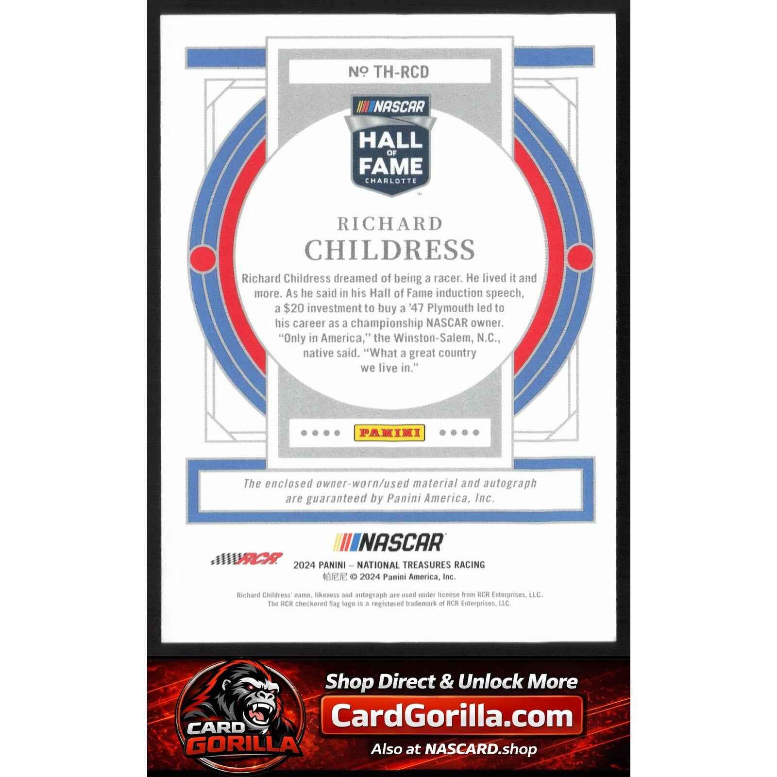 2024 Panini National Treasures Richard Childress Treasures of the Hall #/99