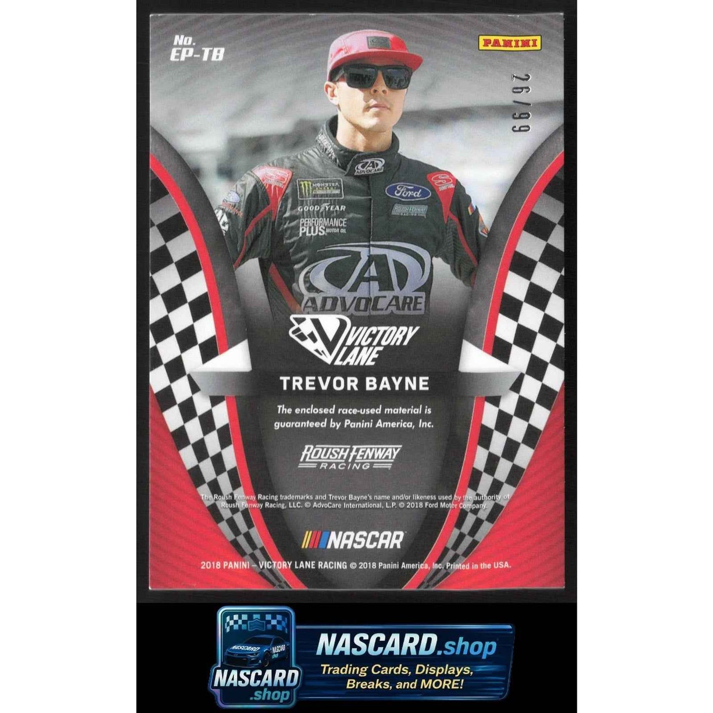 2018 Panini Victory Lane #EP-TB Trevor Bayne Engineered to Perfection Gold #/199