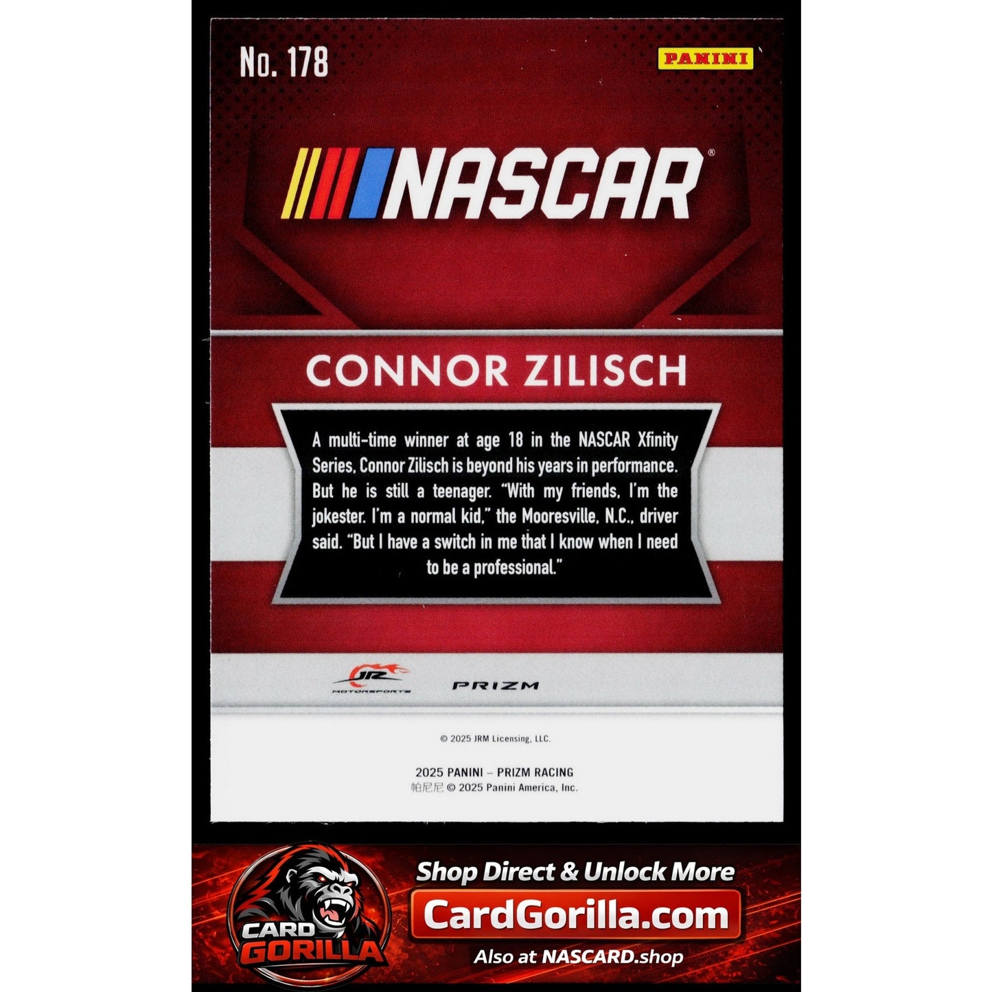 2025 Panini Prizm #178 Connor Zilisch White Sparkle
