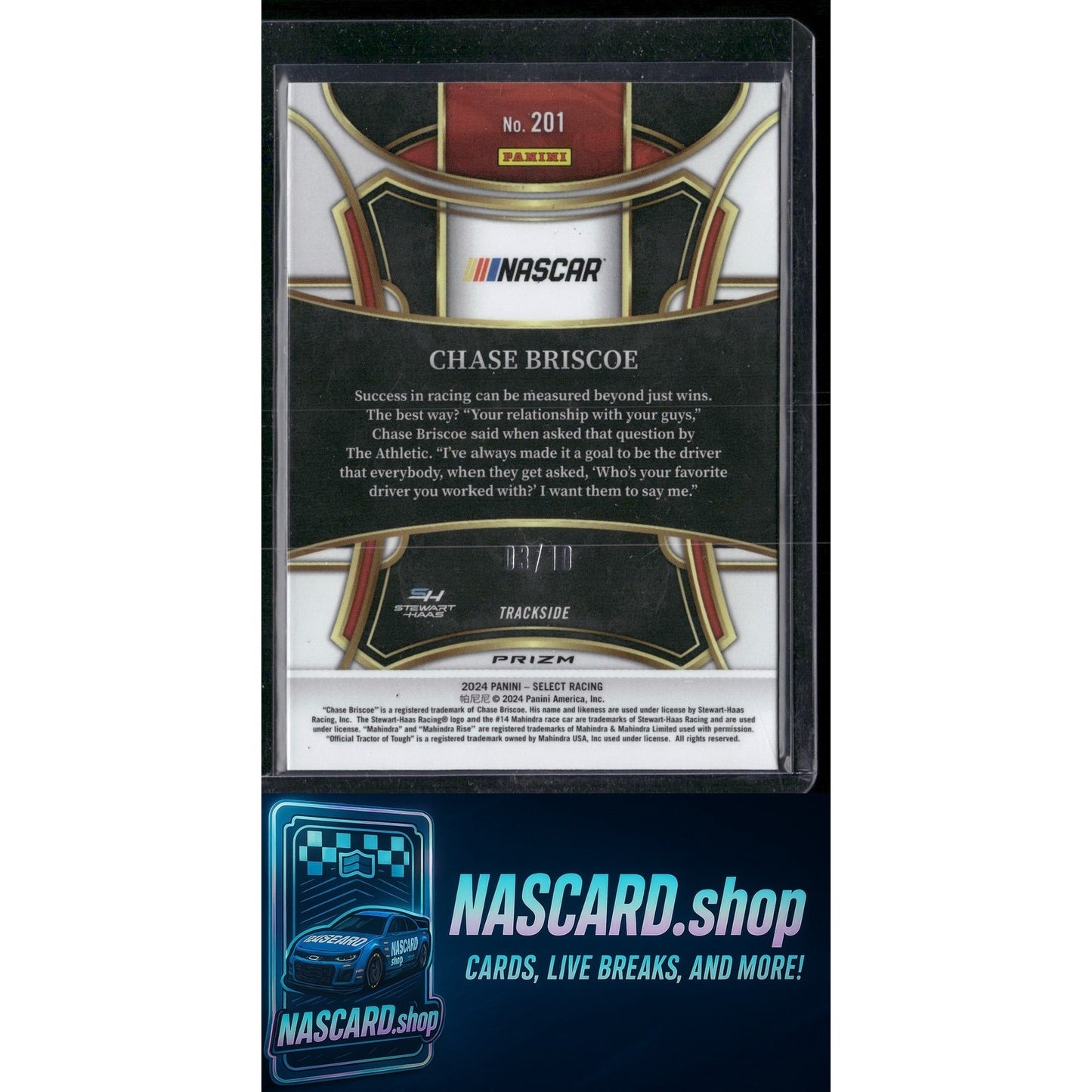 2024 Panini Select #201 Chase Briscoe Gold Flash Prizms #/10 - NASCARD.shop