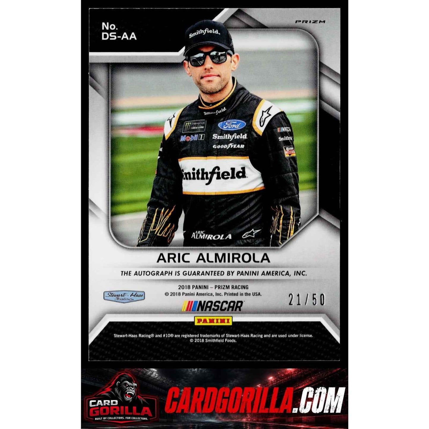 2018 Panini Prizm #DS-AA Aric Almirola Driver Signatures Red Prizm #/50