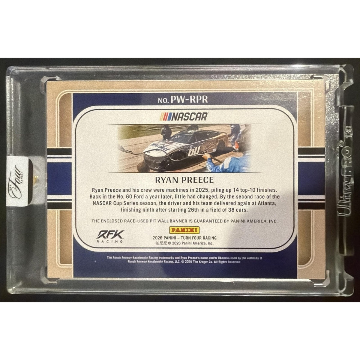 2026 Panini Turn Four Racing Ryan Preece #3 Pit Wall Jumbo Swatches 26/99 MEM