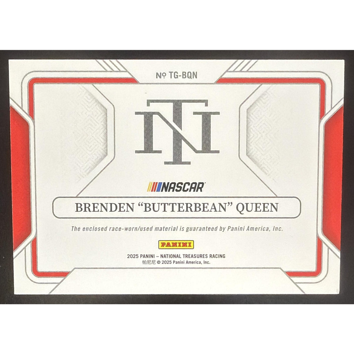 2025 Panini National Treasures Brenden Butterbean Queen #15 Track Gear /99