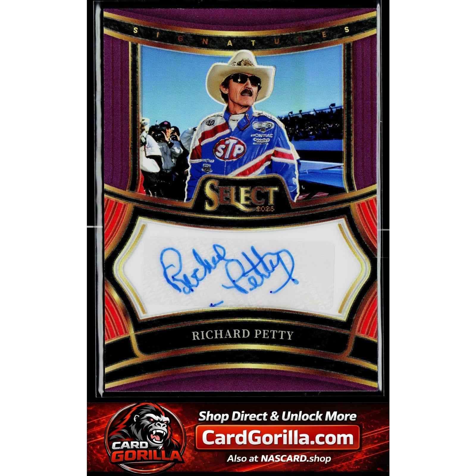2025 Panini Select #S-RPT Richard Petty Signatures Purple Prizms #/49