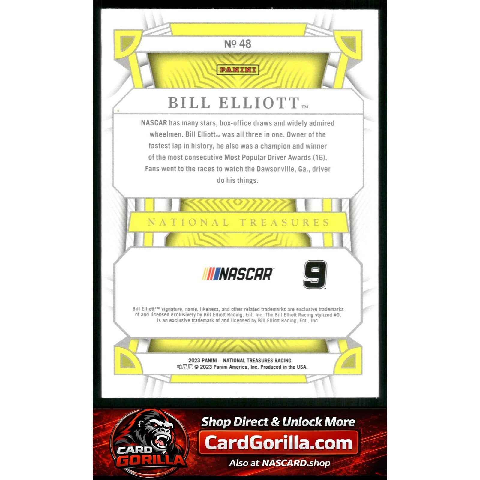 2023 Panini National Treasures Diamond Anniversary Bill Elliott Green #/5