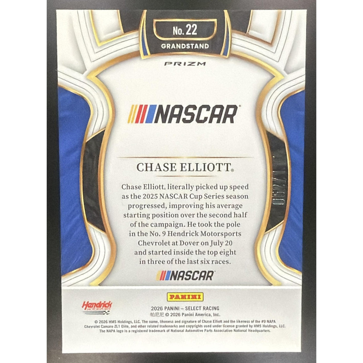 2026 Panini Select NASCAR Chase Elliott #22 Set - Grandstand Red Prizms /125