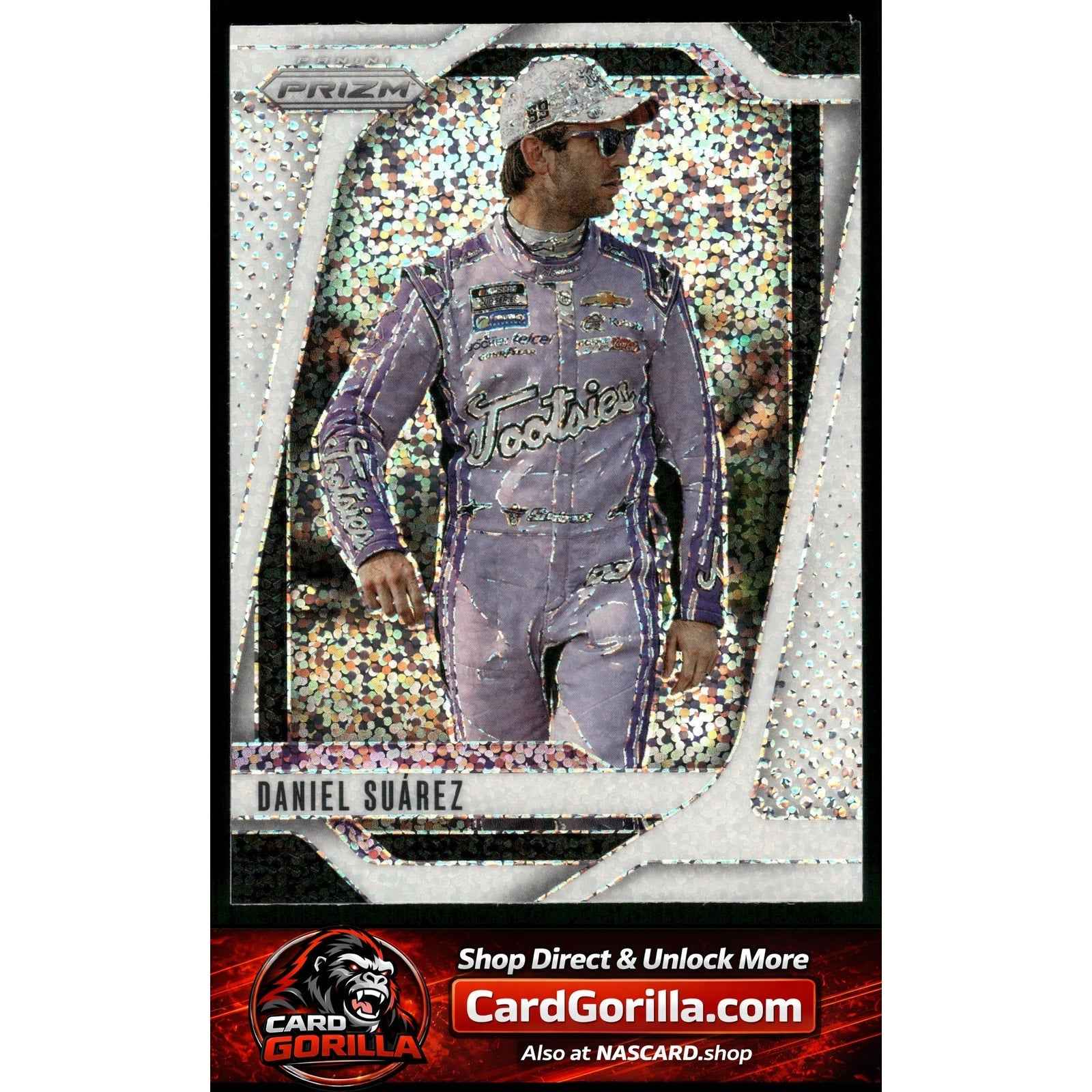 2025 Panini Prizm #36 Daniel Suarez White Sparkle