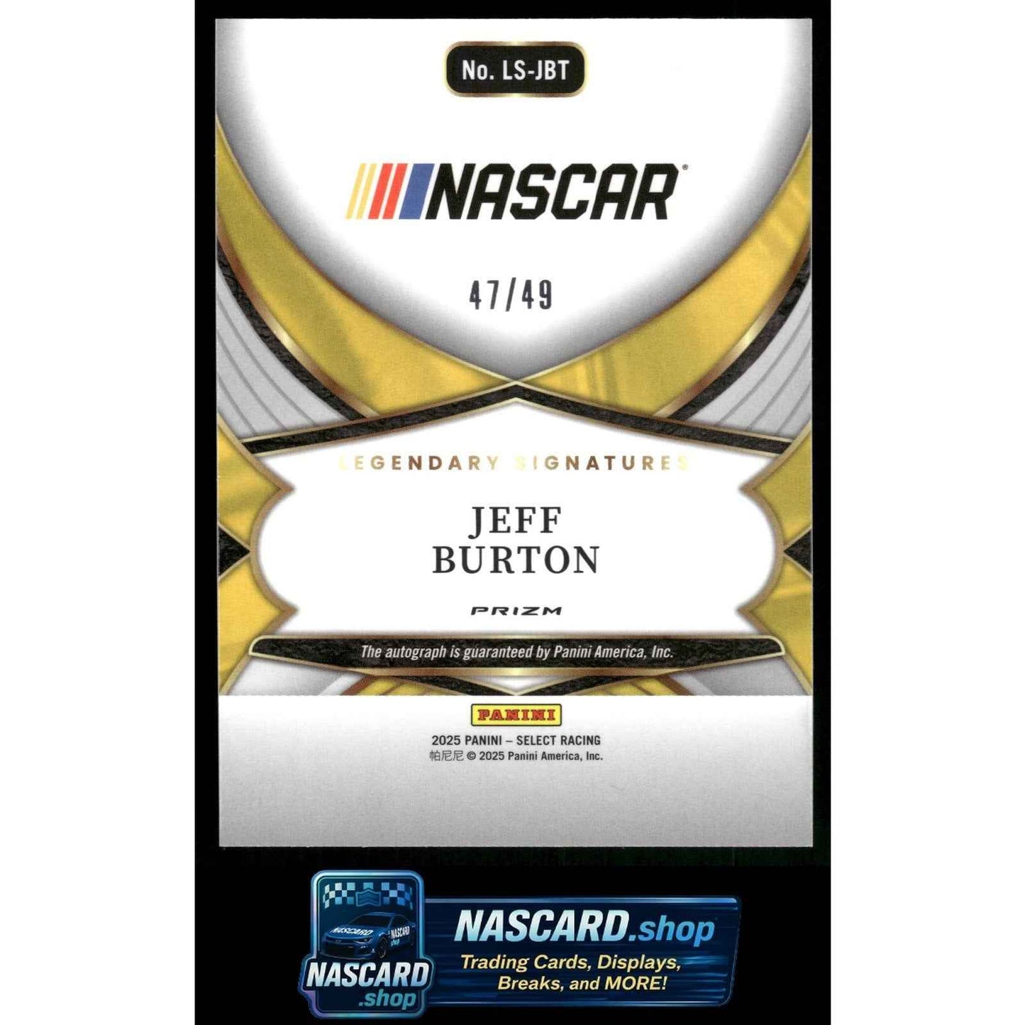 2025 Panini Select #LS-JBT Jeff Burton Legendary Signatures Purple Prizms #/49