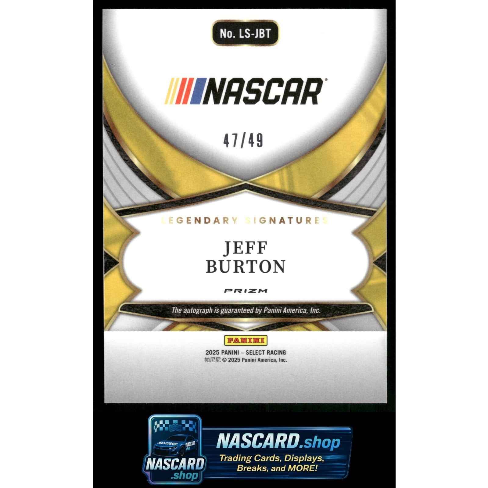 2025 Panini Select #LS-JBT Jeff Burton Legendary Signatures Purple Prizms #/49