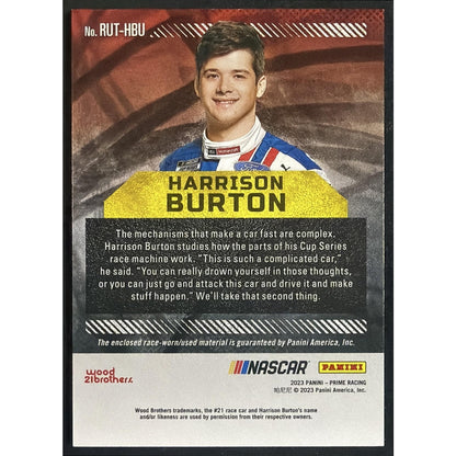 2023 Panini Prime Harrison Burton #RUT-HBU Race Used Trios Firesuits