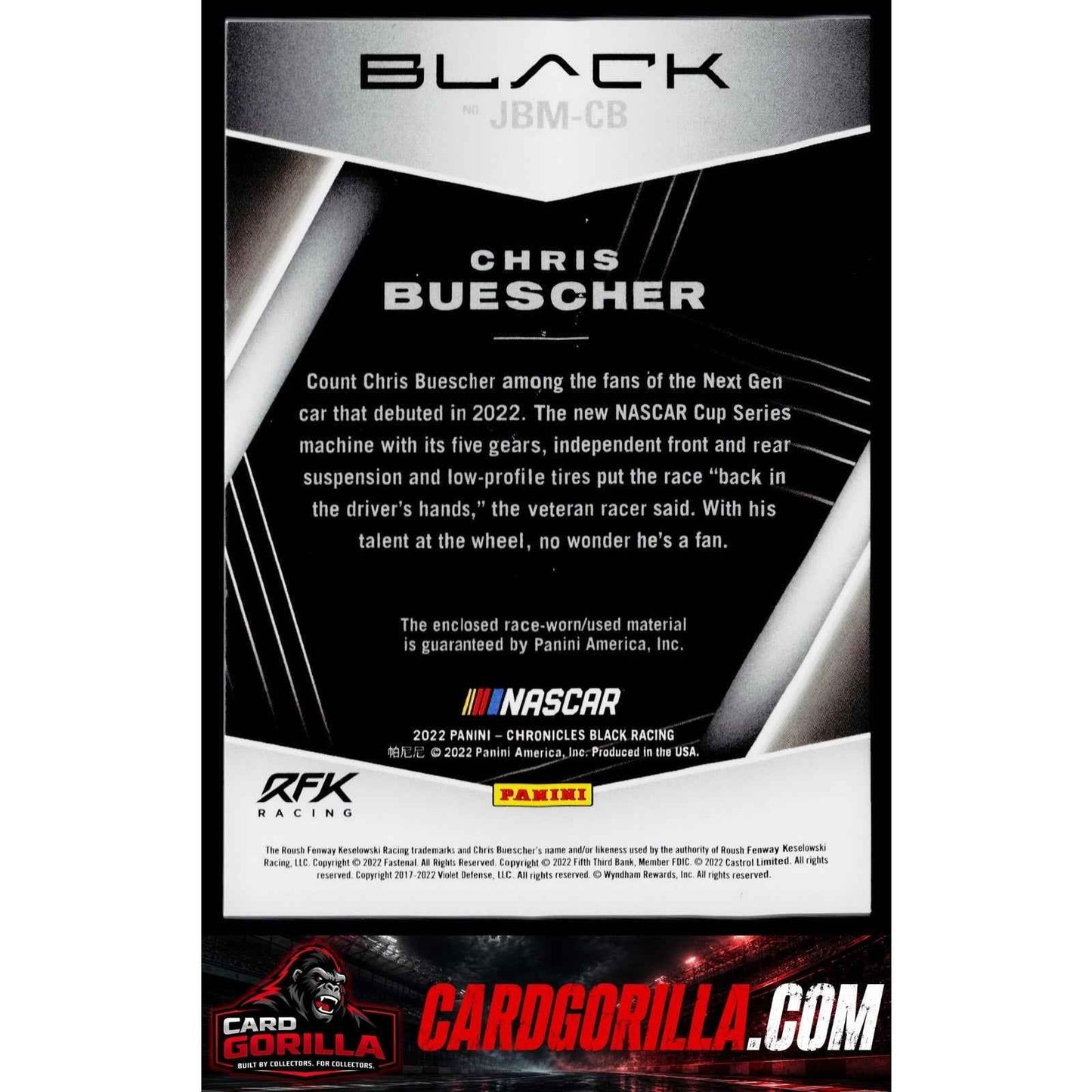 2022 Panini Chronicles #JBM-CB Chris Buescher Jet Black Materials