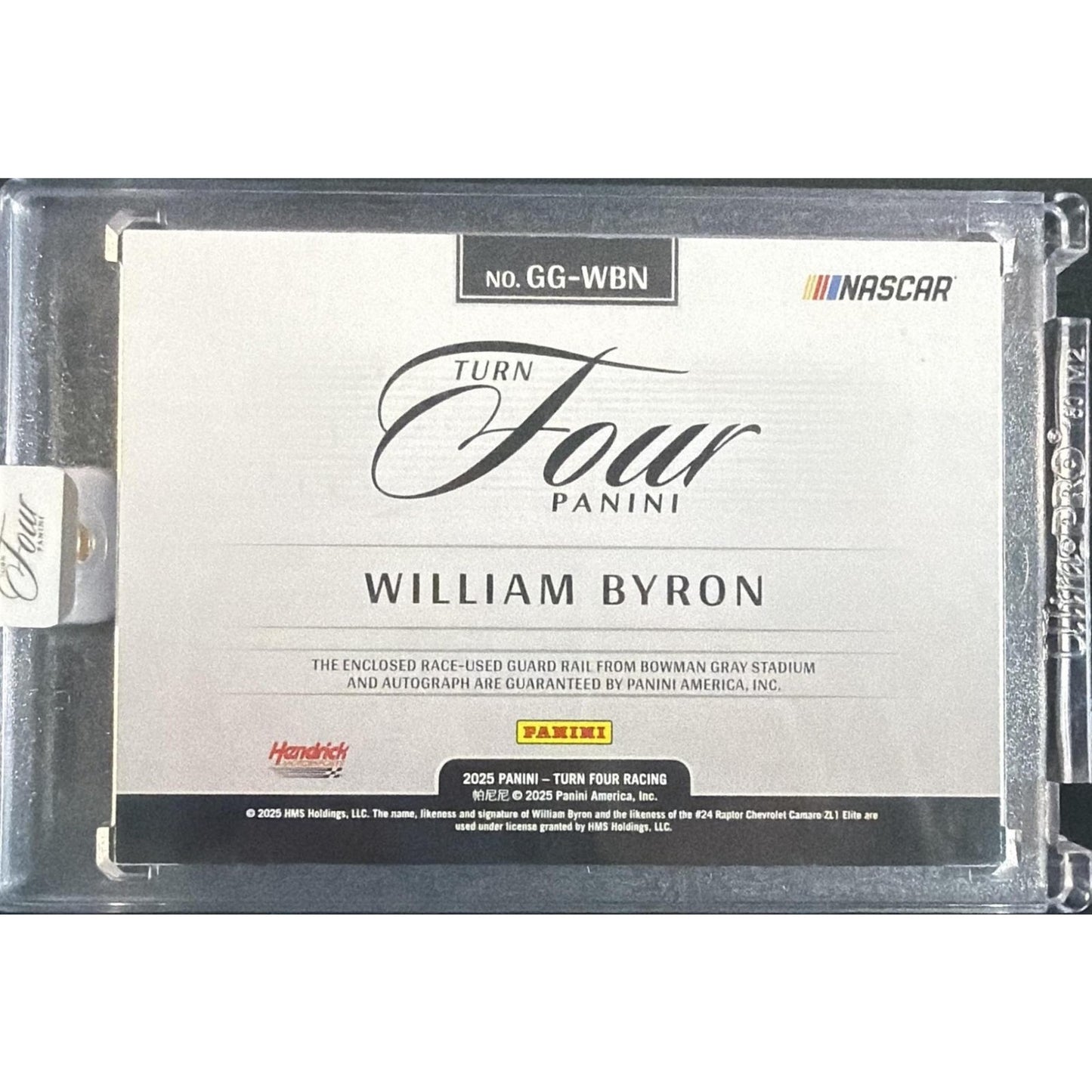 2025 Panini Turn Four NASCAR William Byron #GG-WBN Guarded Graphs /20 Auto