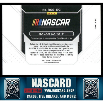 2023 Panini Prizm Rookie Stripes Silver Prizm Rajah Caruth (RC) - NASCARD.shop