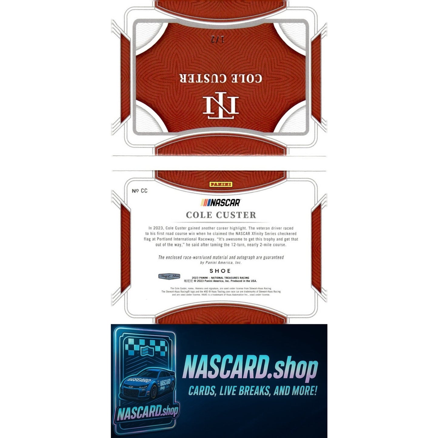 2023 National Treasures Cole Custer Jumbo Shoe Laundry Tag Signature Booklet #/2