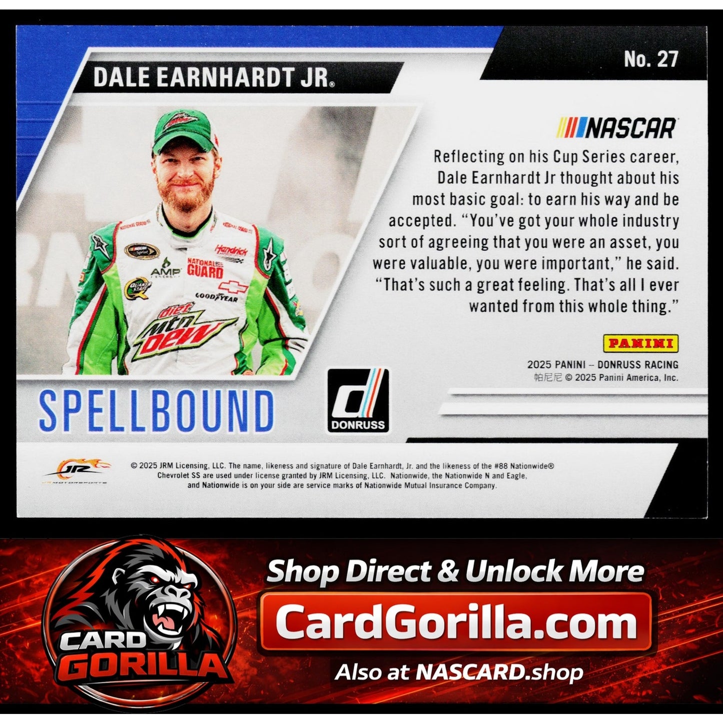 2025 Donruss #27 Dale Earnhardt Jr Spellbound Blue Xplosion #/49
