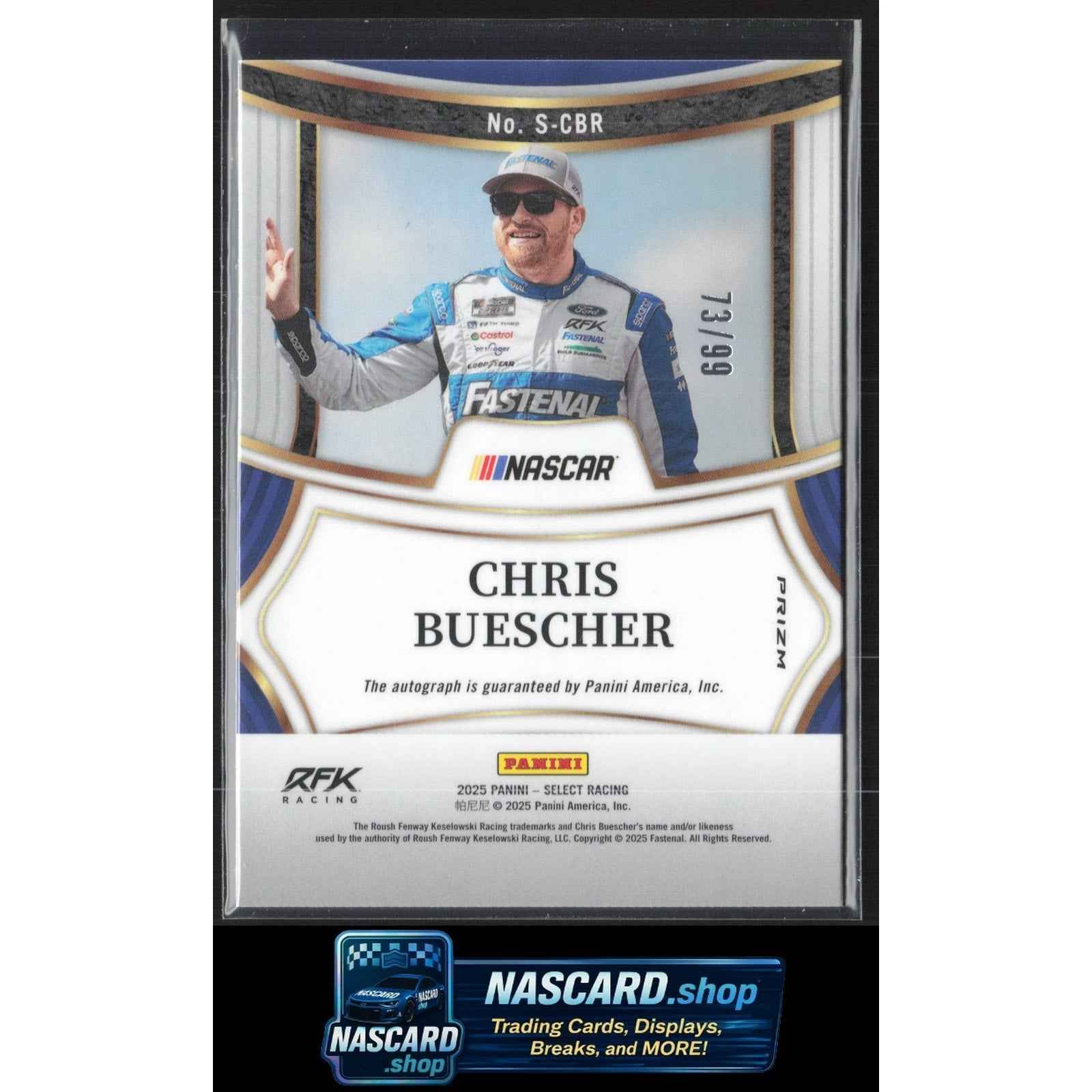 2025 Panini Select #S-CBR Chris Buescher Signatures Blue Prizms #/99