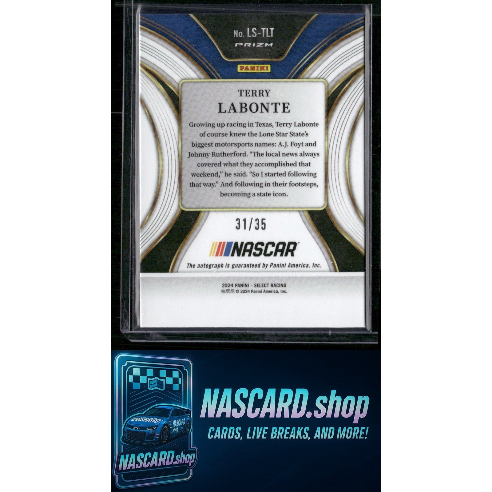 2024 Panini Select #LS-TLT Terry Labonte Legendary Signatures Purple Prizms #/35 - Card Gorilla