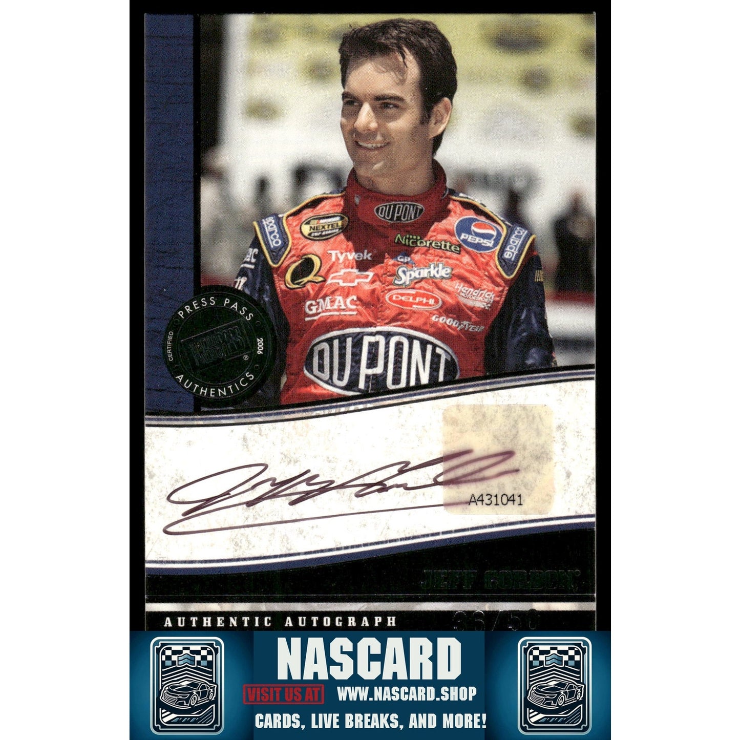 2006 Press Pass Legends #NNO Jeff Gordon Autographs Black #/50 - NASCARD.shop