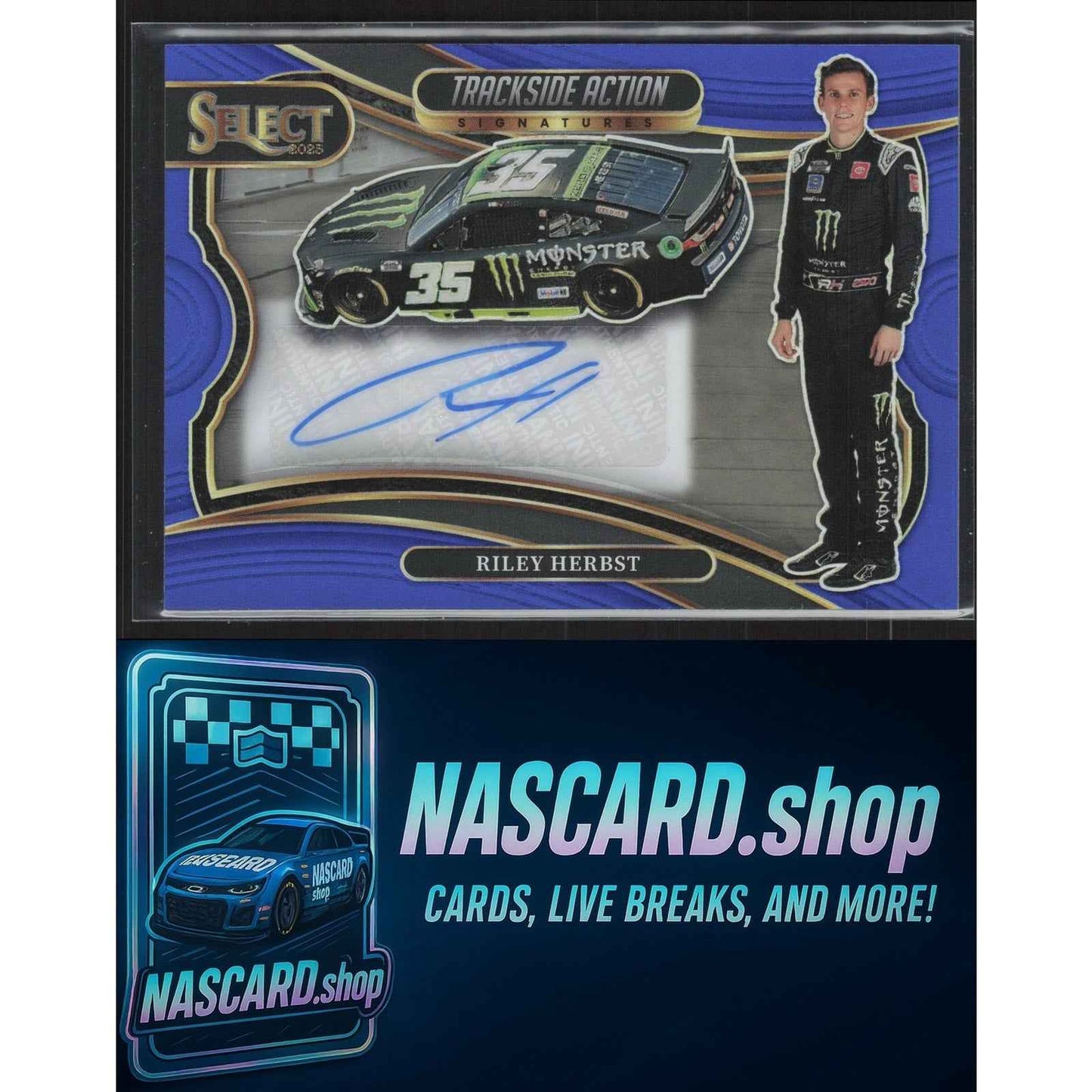 2025 Panini Select Riley Herbst Trackside Action Signatures Blue Prizms #/99